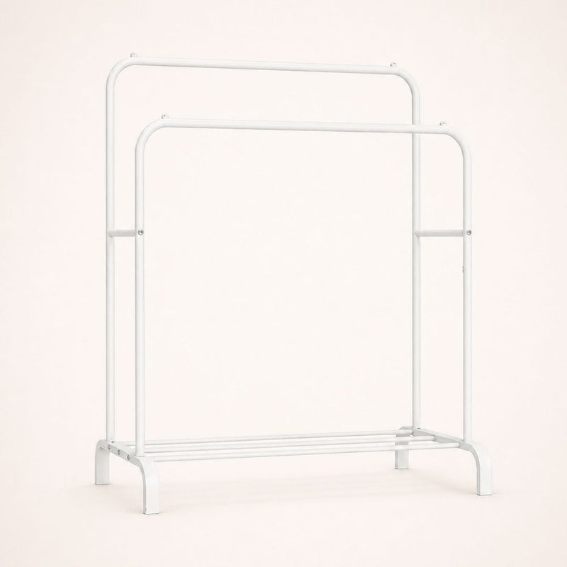 Portant à vêtements double barre avec étagère basse - Blanc