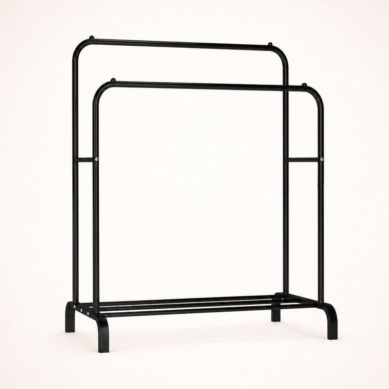 Portant à vêtements double barre avec étagère basse - Noir