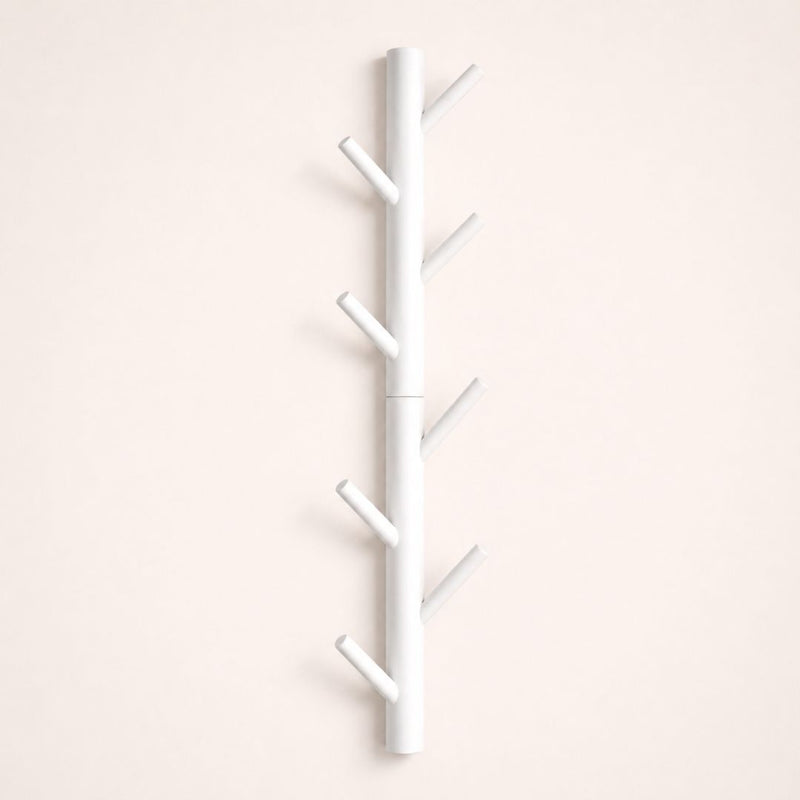 Porte-manteau mural en forme d'arbre à 8 crochets - Bois blanc