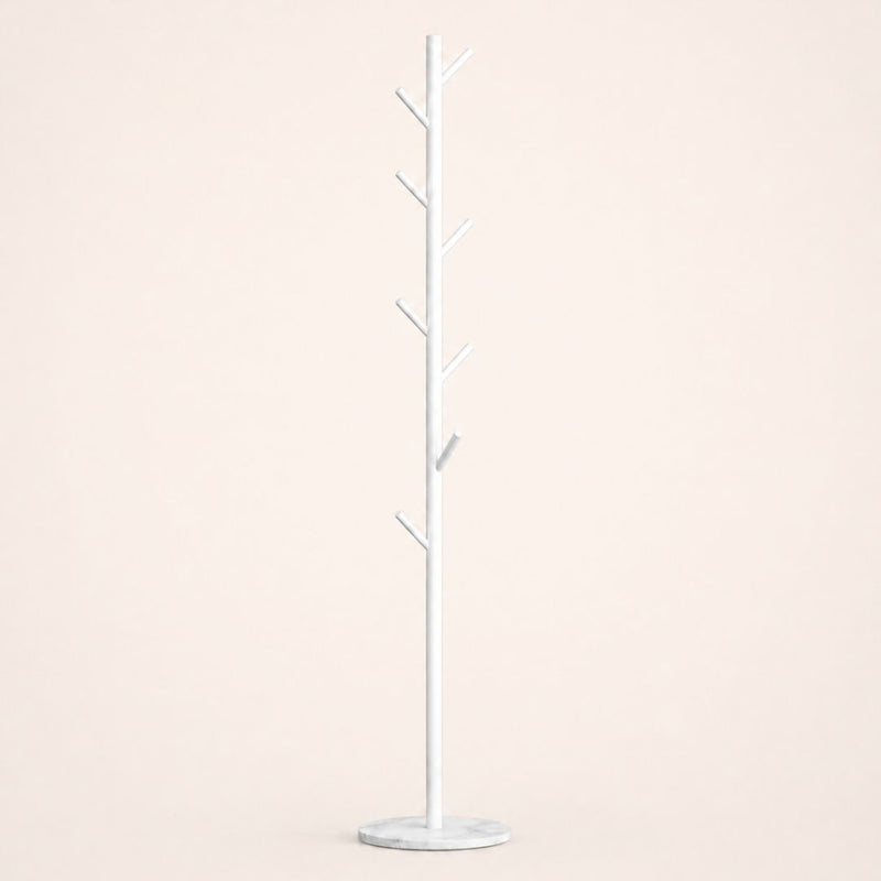 Porte-manteau sur pied blanc en forme d'arbre à base blanche