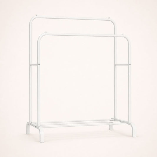 Portant à vêtements blanc double barre avec étagère basse