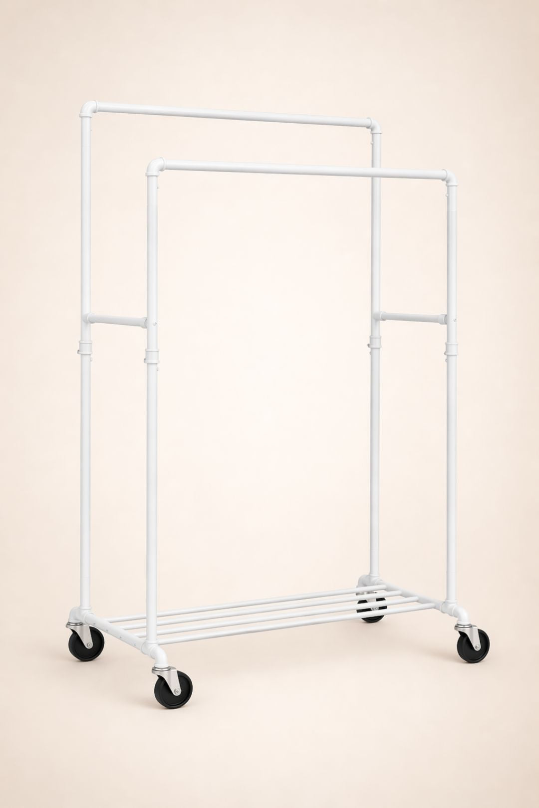 Portant à vêtements double barre sur roulettes - Blanc