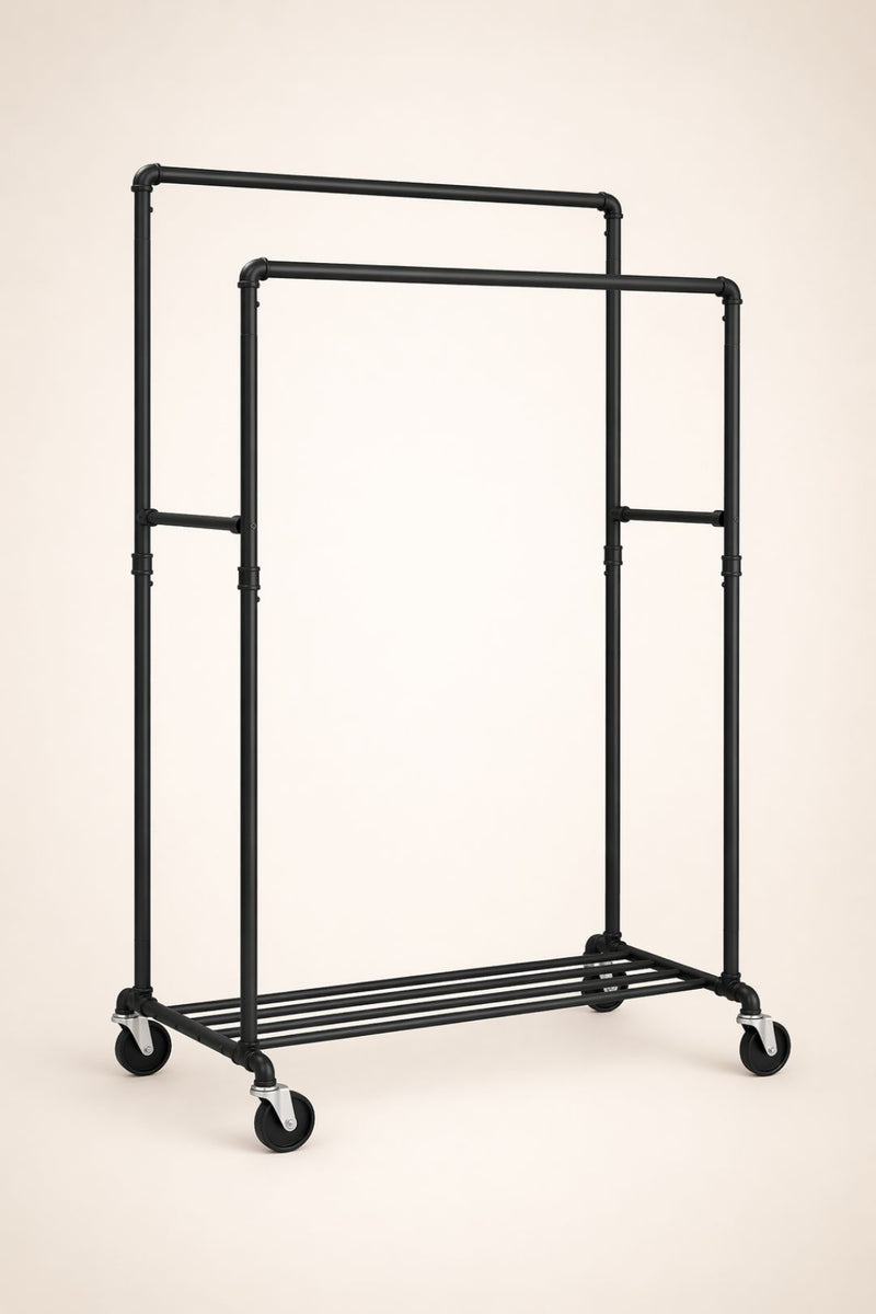 Portant à vêtements double barre sur roulettes - Noir