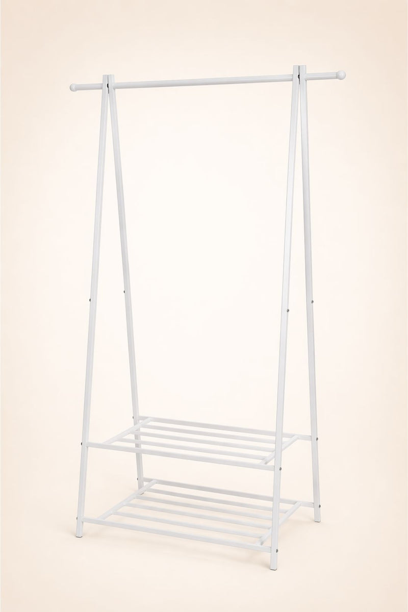Portant à vêtements en A avec double étagère - Blanc