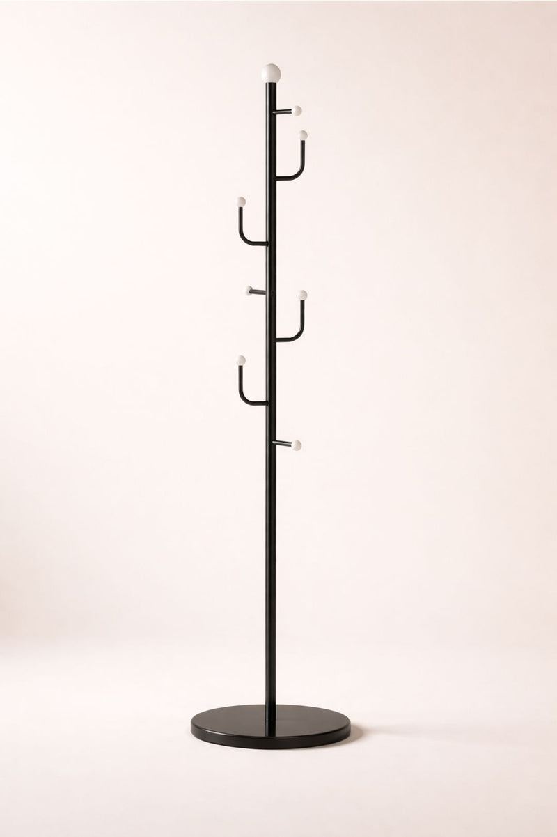 Porte-manteau sur pied à base ronde et embouts boules - Noir