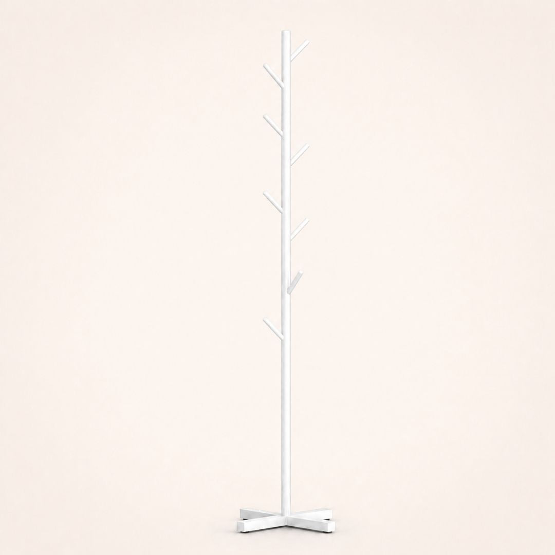 Porte-manteau sur pied blanc en forme d'arbre