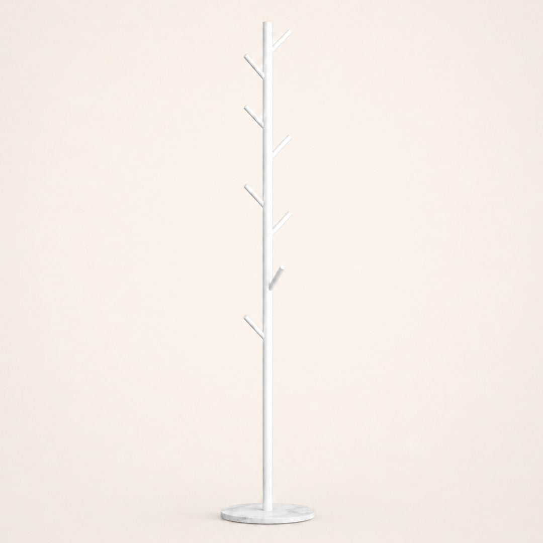 Porte-manteau sur pied blanc en forme d'arbre à base blanche