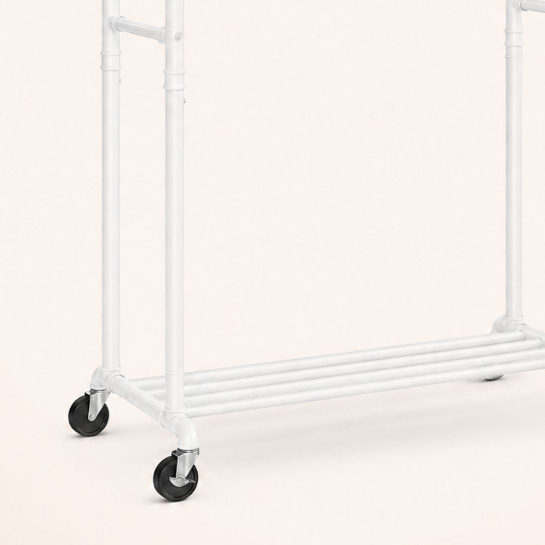 Portant à vêtements blanc double barre sur roulettes