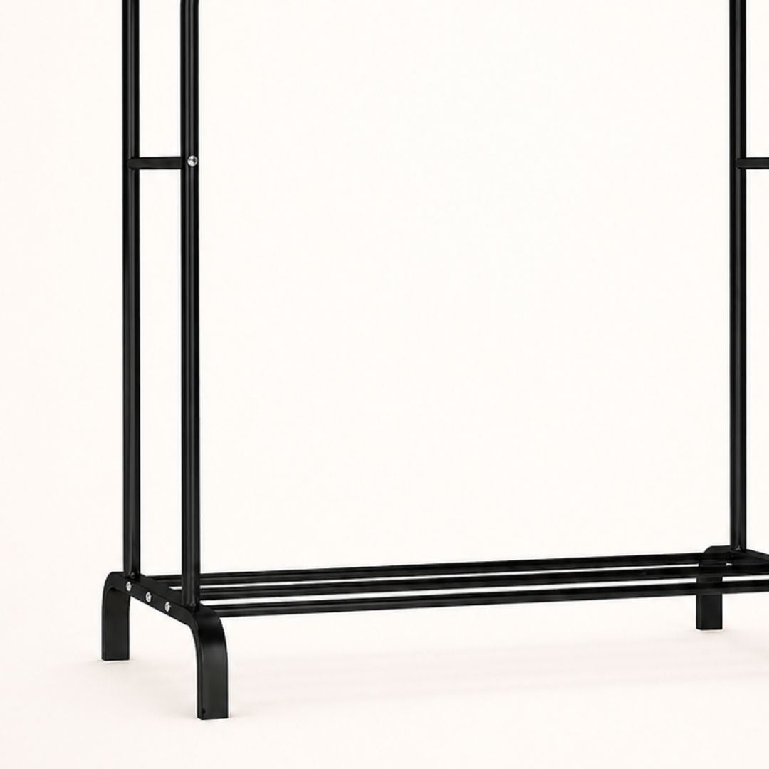 Portant à vêtements noir double barre avec étagère basse
