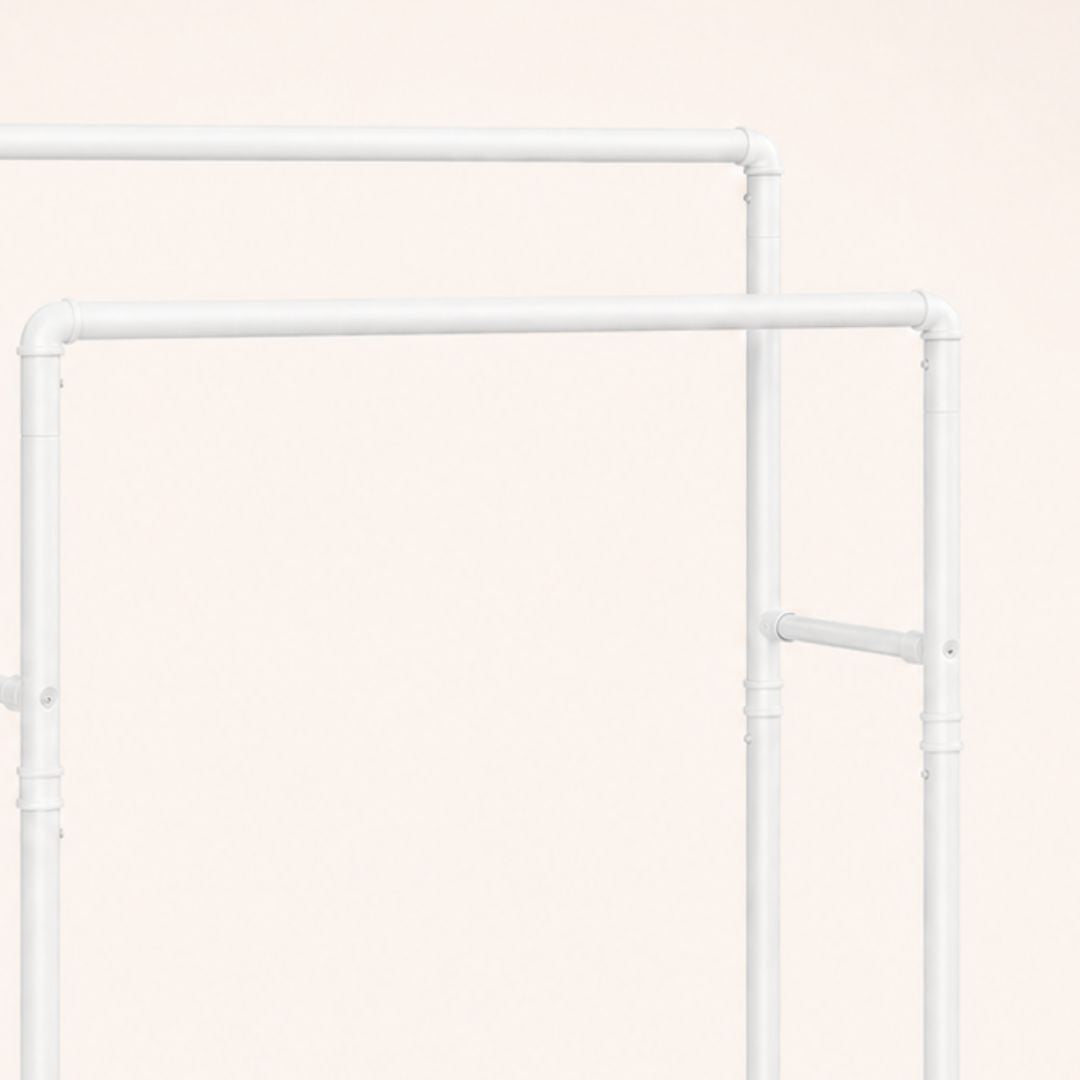 Portant à vêtements blanc double barre sur roulettes