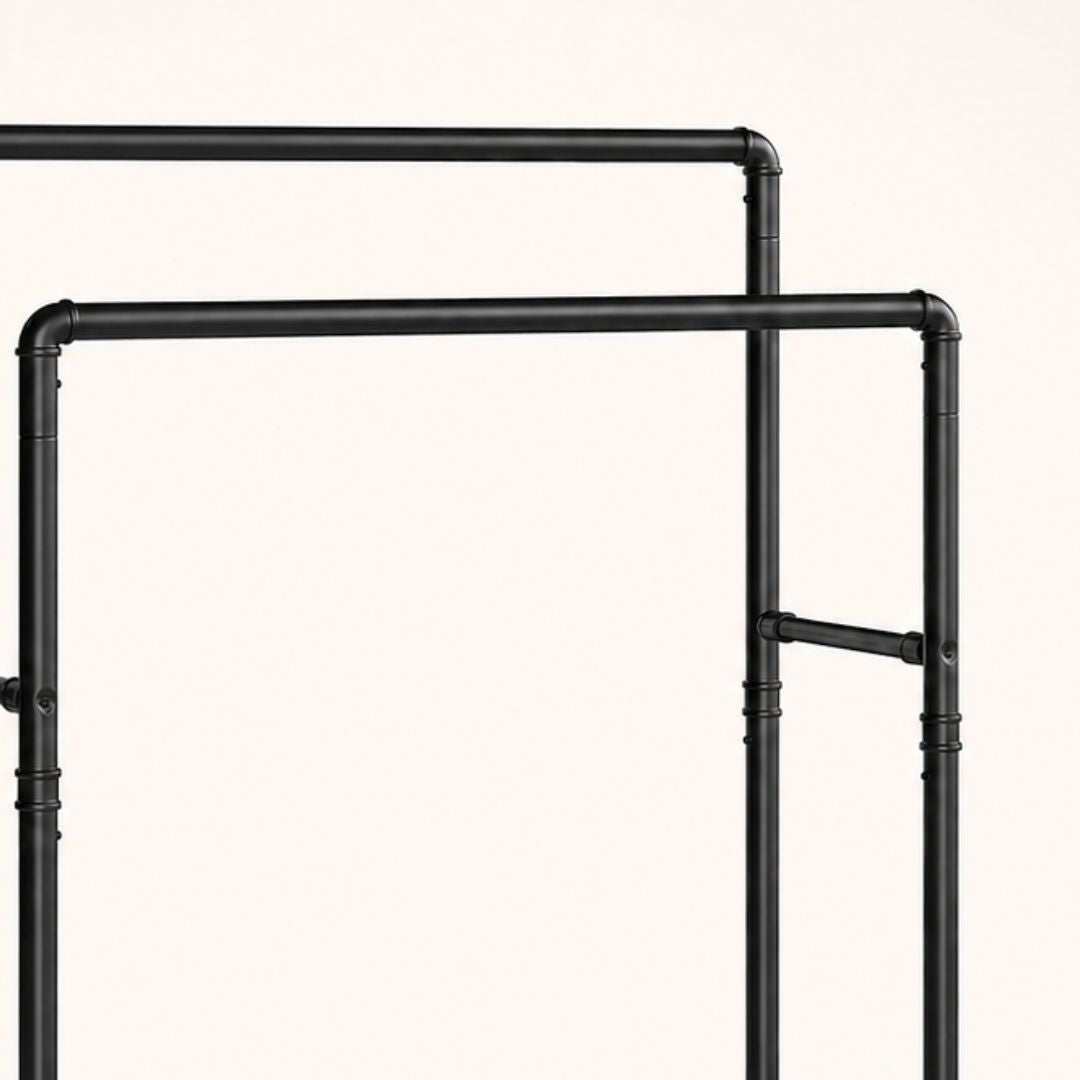 Portant à vêtements noir double barre sur roulettes