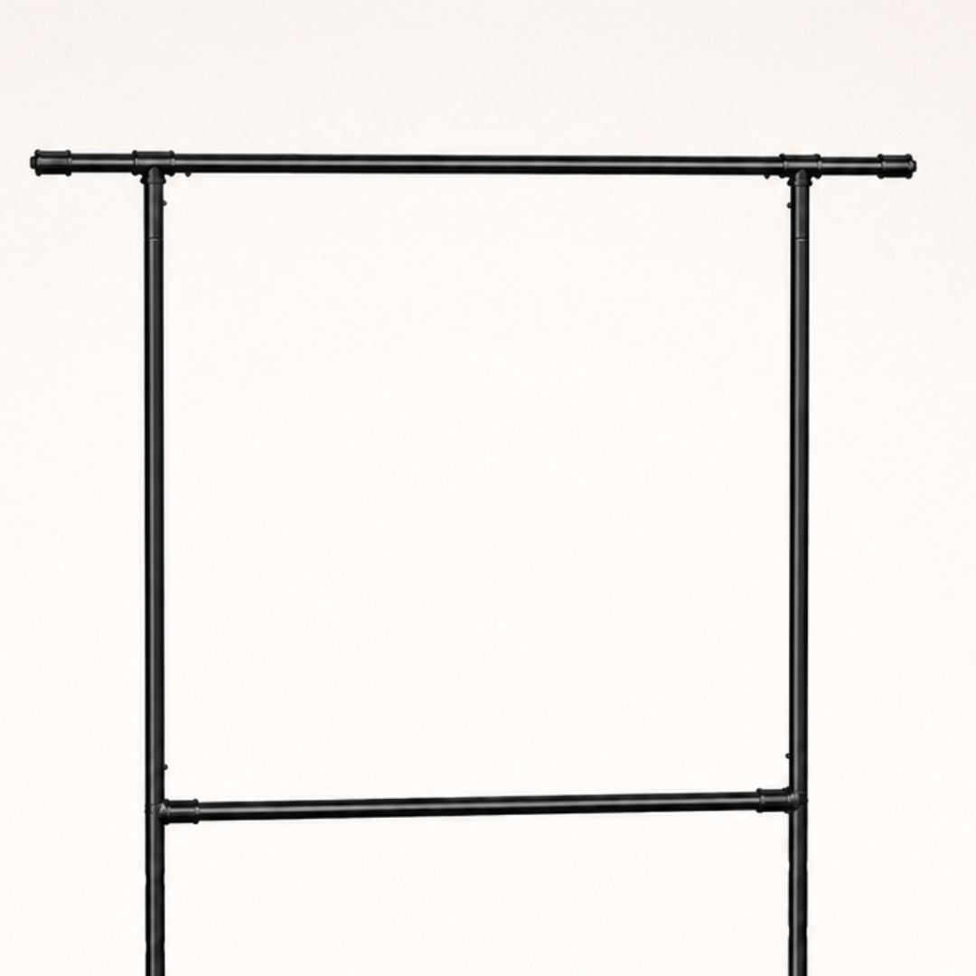 Portant à vêtements noir double barre sur roulettes avec étagère haute