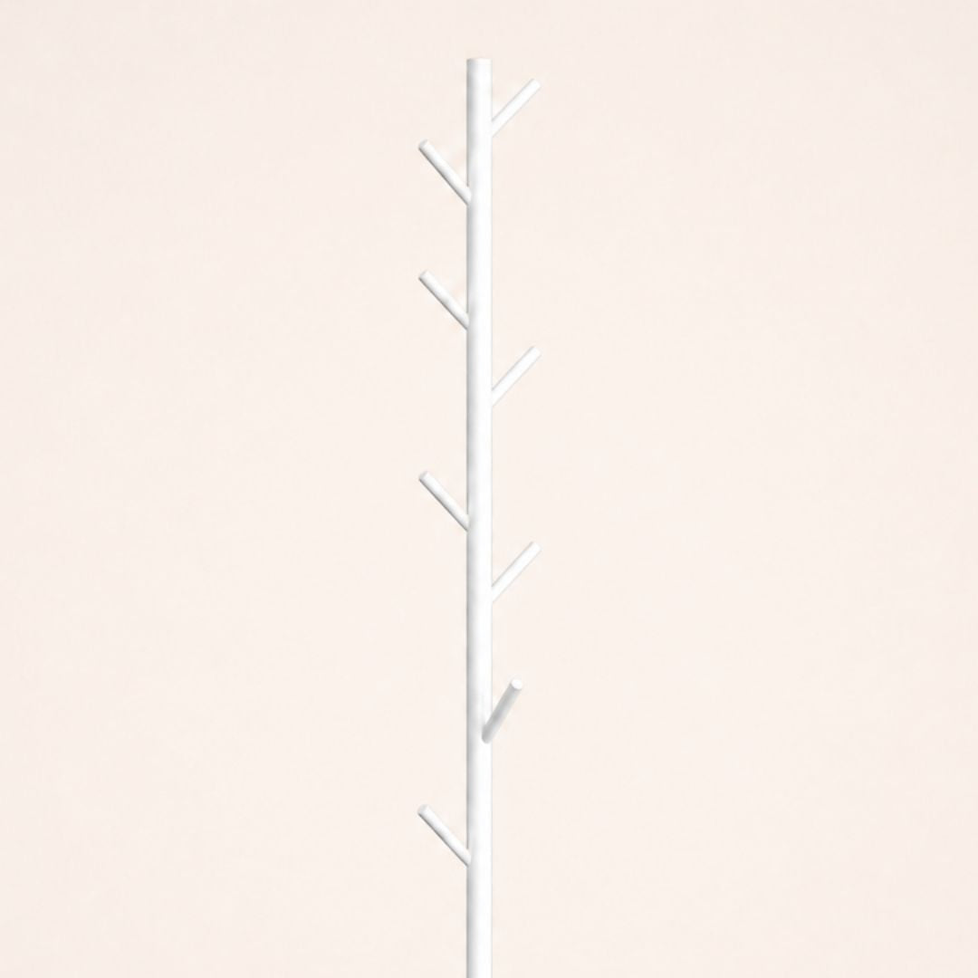 Porte-manteau sur pied blanc en forme d'arbre à base blanche