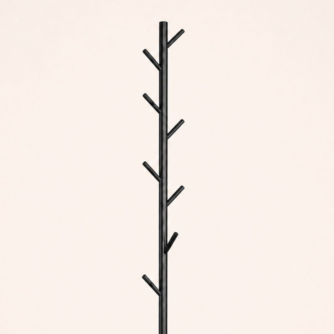 Porte-manteau sur pied noir en forme d'arbre à base blanche
