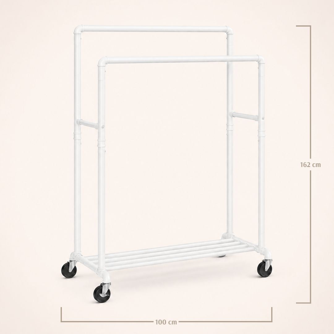 Portant à vêtements blanc double barre sur roulettes
