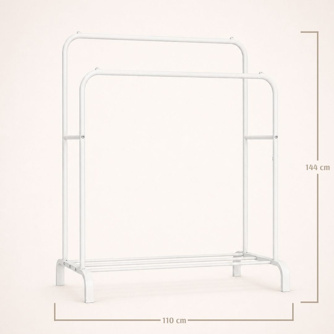 Portant à vêtements blanc double barre avec étagère basse