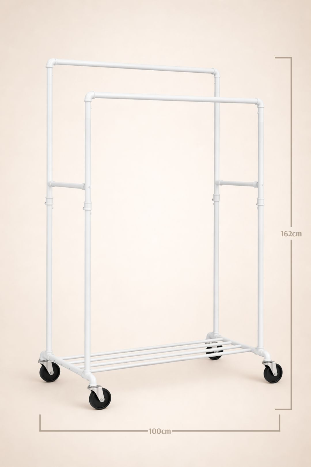 Portant à vêtements double barre sur roulettes - Blanc