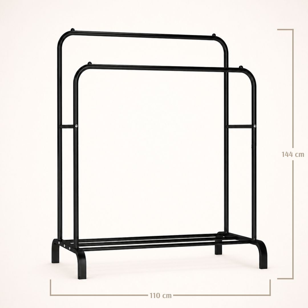 Portant à vêtements noir double barre avec étagère basse
