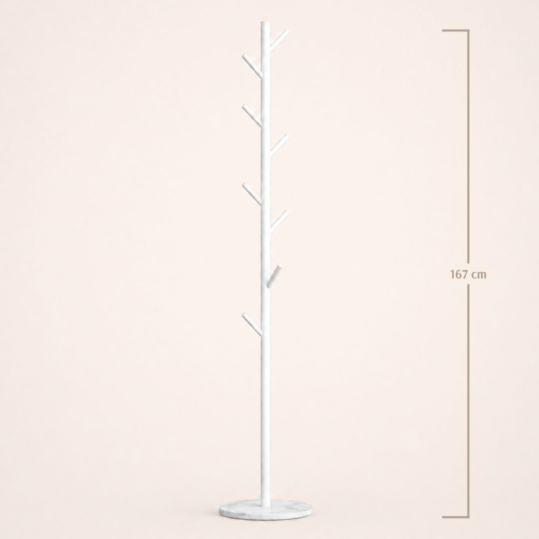 Porte-manteau sur pied blanc en forme d'arbre à base blanche